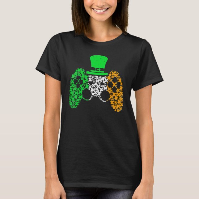 Boys Gamer Game Lucky Shamrock St Patricks Day Iri T-Shirt (Front)