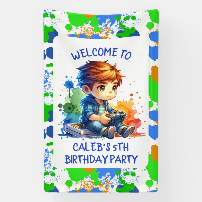 Boy's Gaming Welcome Personalised Birthday Banner (Vertical)
