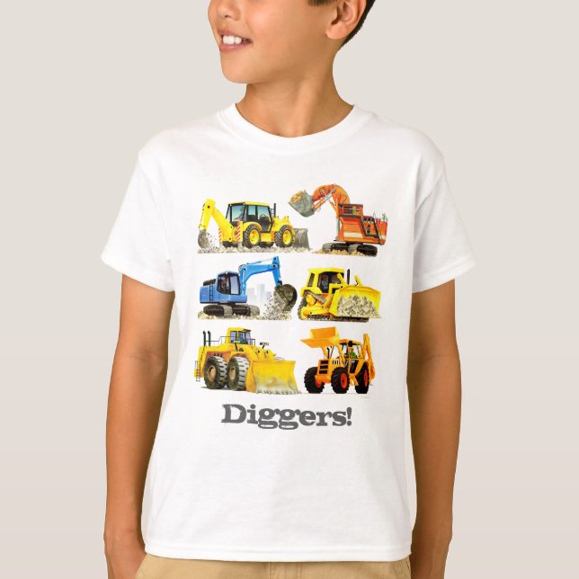 Boys Giant Construction Diggers and Excavators T-Shirt (Front)