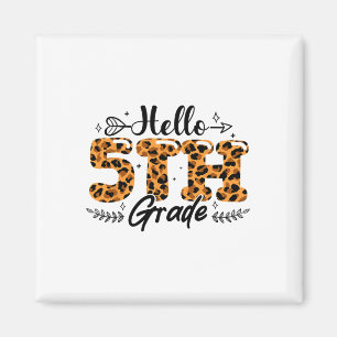 Boys Girls Back To School Hello 5th Grade Leopard Magnet