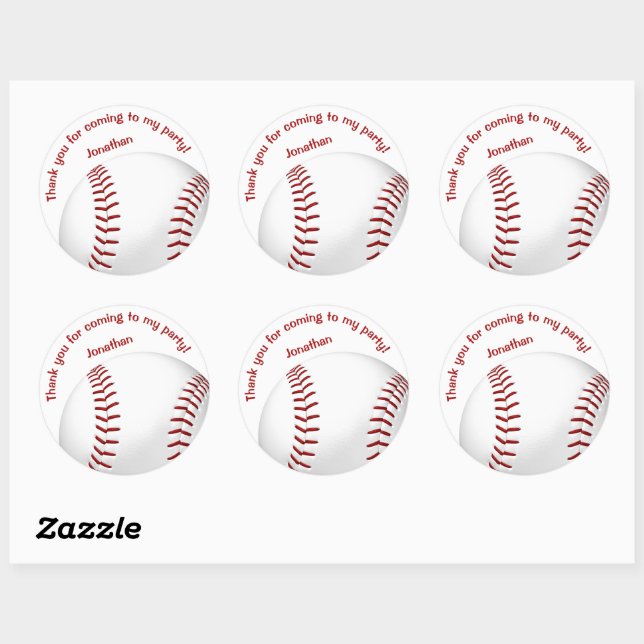 boys girls baseball softball party thank you classic round sticker (Sheet)