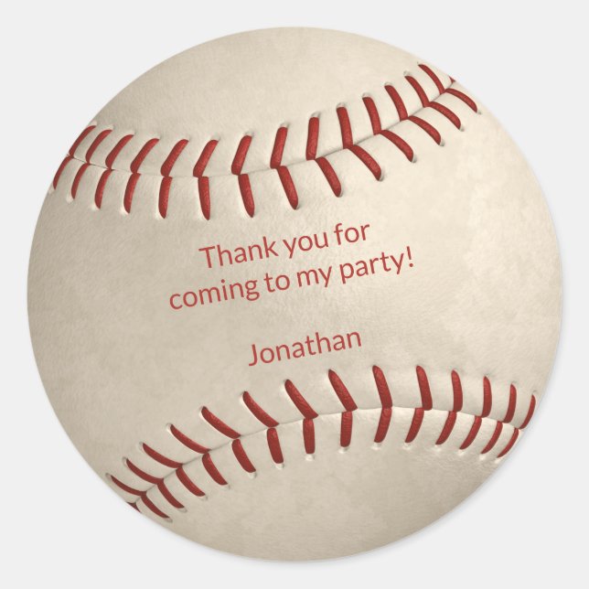 boys girls baseball softball party thank you classic round sticker (Front)