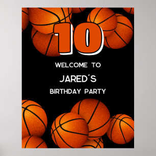 boys girls basketball birthday party welcome poster