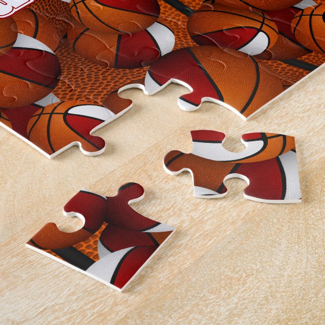 boys girls basketball red white team colors jigsaw puzzle (Side)