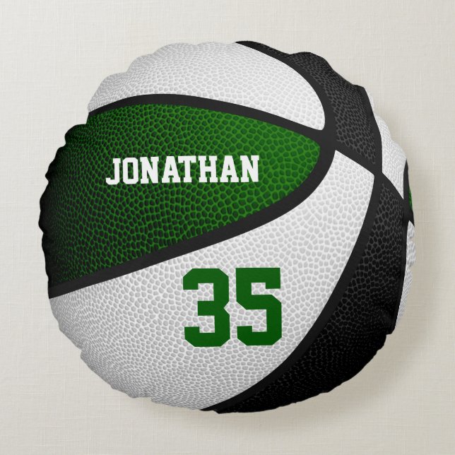 Boys girls green black team colours basketball roo round cushion (Front)