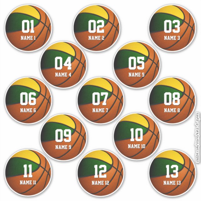 boys girls green gold basketball set of 13 (Front)