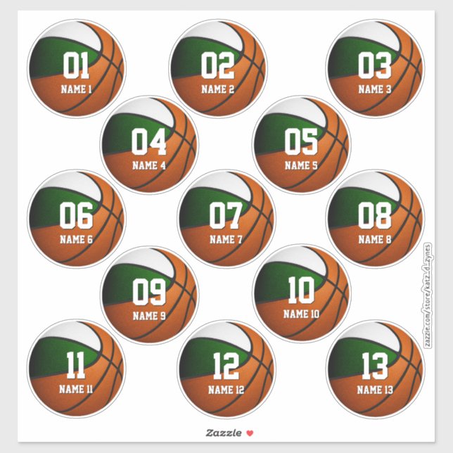 boys girls green white basketball set of 13 (Sheet)