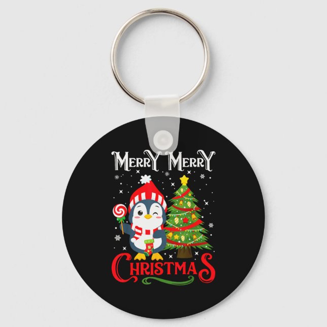 Boys Girls Men Women Christmas Pajamas Funny Pengu Key Ring (Front)