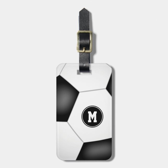 boys girls monogrammed soccer bag luggage tag (Front Vertical)