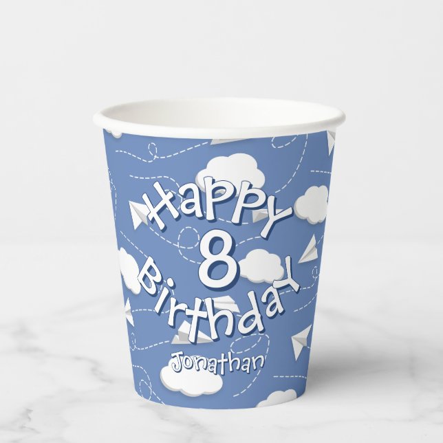 boys girls paper aeroplanes birthday cups (Front)