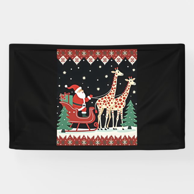 Boys Girls Santa Claus Riding Giraffe Sleigh Ugly  Banner (Horizontal)