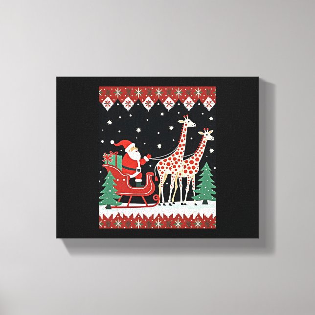 Boys Girls Santa Claus Riding Giraffe Sleigh Ugly  Canvas Print (Front)