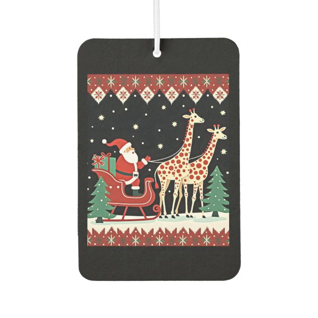 Boys Girls Santa Claus Riding Giraffe Sleigh Ugly  Car Air Freshener (Front)