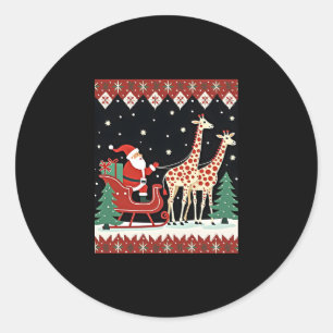Boys Girls Santa Claus Riding Giraffe Sleigh Ugly  Classic Round Sticker