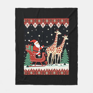 Boys Girls Santa Claus Riding Giraffe Sleigh Ugly  Fleece Blanket