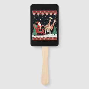 Boys Girls Santa Claus Riding Giraffe Sleigh Ugly Hand Fan