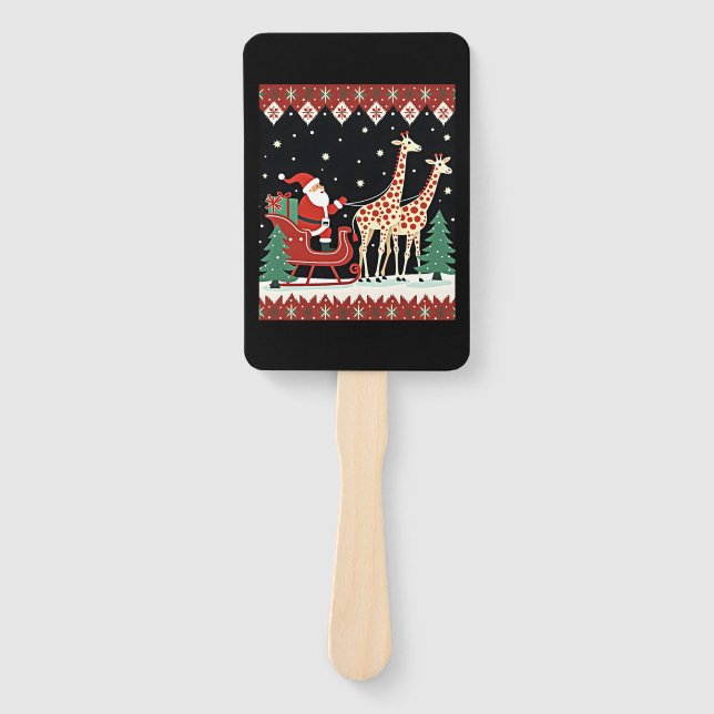 Boys Girls Santa Claus Riding Giraffe Sleigh Ugly  Hand Fan (Front)