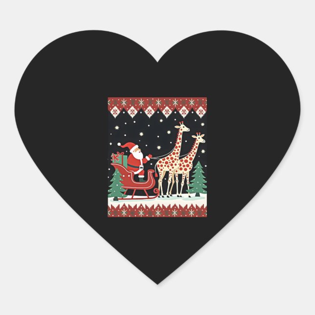 Boys Girls Santa Claus Riding Giraffe Sleigh Ugly  Heart Sticker (Front)