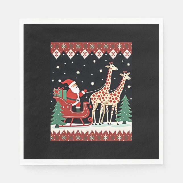 Boys Girls Santa Claus Riding Giraffe Sleigh Ugly  Napkin (Front)