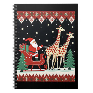 Boys Girls Santa Claus Riding Giraffe Sleigh Ugly Notebook