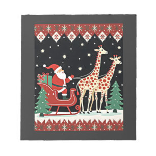 Boys Girls Santa Claus Riding Giraffe Sleigh Ugly Notepad