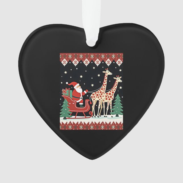 Boys Girls Santa Claus Riding Giraffe Sleigh Ugly  Ornament (Front)