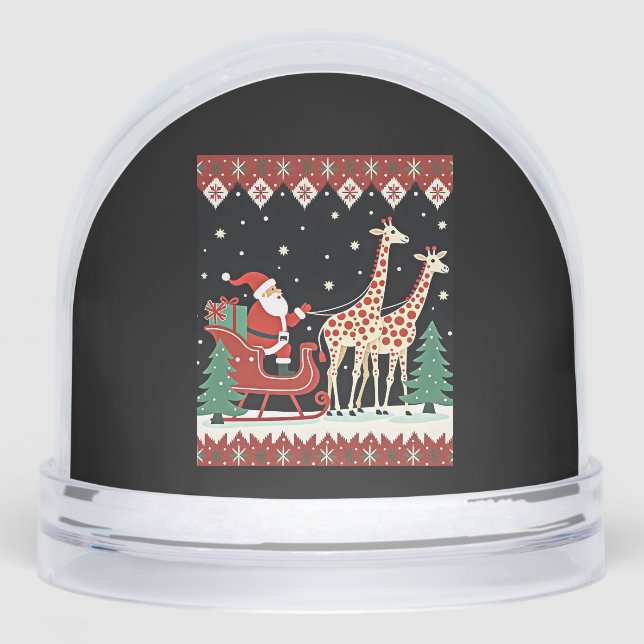 Boys Girls Santa Claus Riding Giraffe Sleigh Ugly  Snowglobe (Front)
