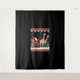 Boys Girls Santa Claus Riding Giraffe Sleigh Ugly  Tapestry