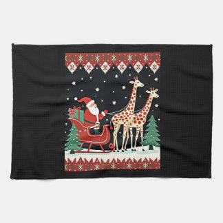 Boys Girls Santa Claus Riding Giraffe Sleigh Ugly  Tea Towel
