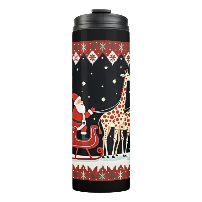 Boys Girls Santa Claus Riding Giraffe Sleigh Ugly  Thermal Tumbler (Front)