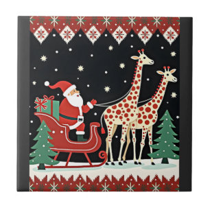 Boys Girls Santa Claus Riding Giraffe Sleigh Ugly Tile