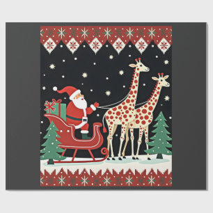 Boys Girls Santa Claus Riding Giraffe Sleigh Ugly Wrapping Paper