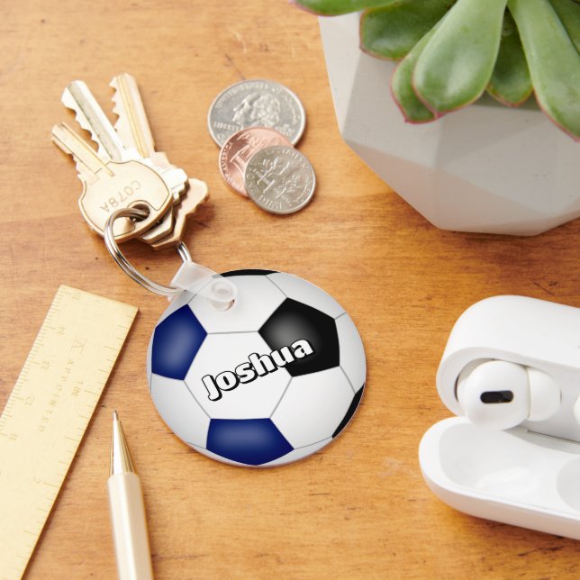 boys girls soccer blue black team colours key ring (Desk)