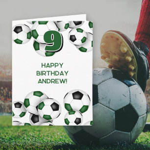 boys girls soccer player green happy birthday card