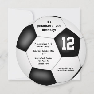 boys girls soccer themed birthday party announcement