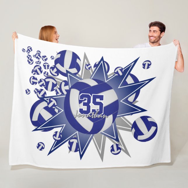 boys girls sporty blue white volleyball blowout fleece blanket (In Situ)