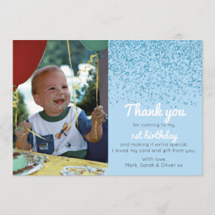 Boys glitter birthday thank you card