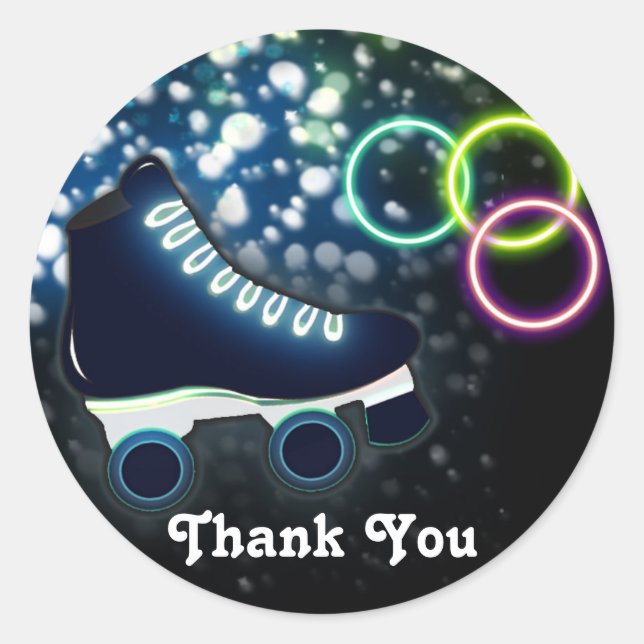 Boys Glow Roller Skate Birthday Party Sticker (Front)