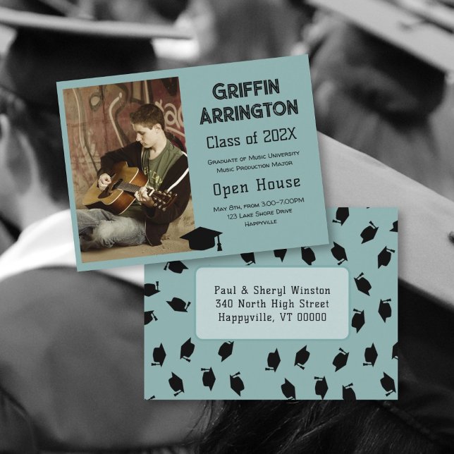 Boys Graduation Photo Teal Open House Postcard (Creator Uploaded)