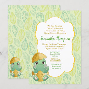Boys  Green Dinosaur Egg Baby Shower Invitation