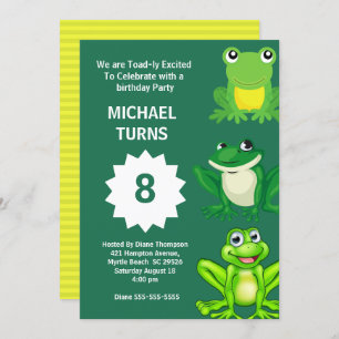 Boys Green Frogs Birthday Party Any Age Invitation