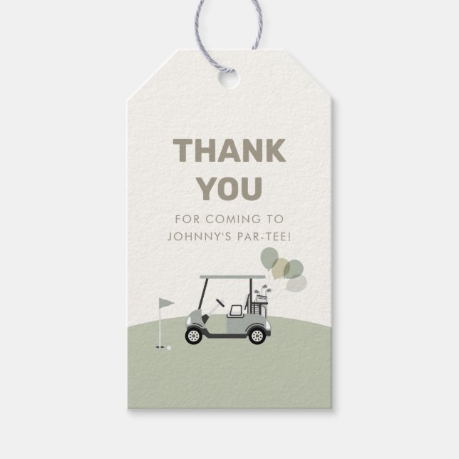 Boys' Green Hole-In-One Golf 1st Birthday Gift Tags (Front)