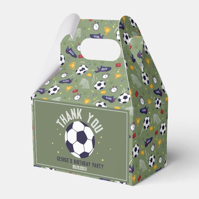 Boys Green Soccer Sports Kids Birthday  Favour Box (Front Side)