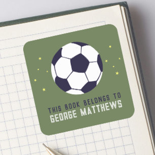 Boys Green Soccer Sporty Kids Bookplate Square Sticker