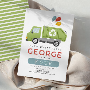 Boys Green Trash Truck Kids Birthday Invitation