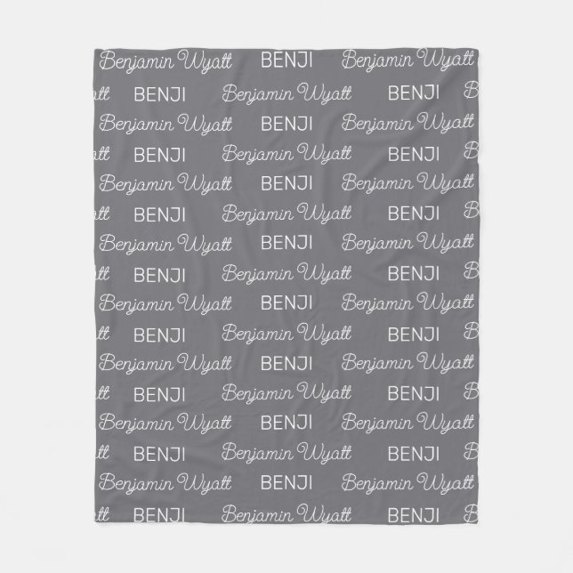 Boys Grey Personalised Script Name Fleece Blanket (Front)