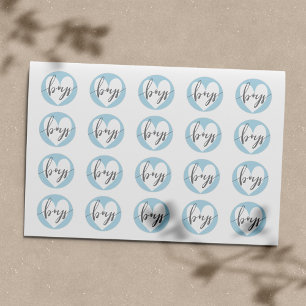 "Boys" Grey White Baby Blue Heart Classic Round Sticker