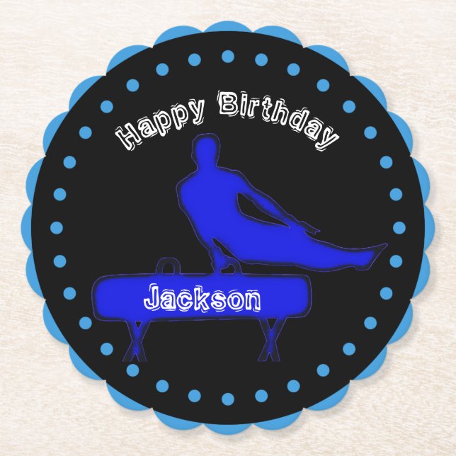 Boys Gymnastics Birthday Party   Paper Coaster (Front)