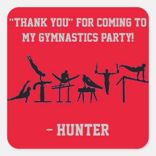 BOYS GYMNASTICS BIRTHDAY PARTY PERSONALIZED SQUARE STICKER