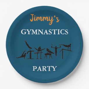 Boys Gymnastics Birthday Party Plates w/ His Name